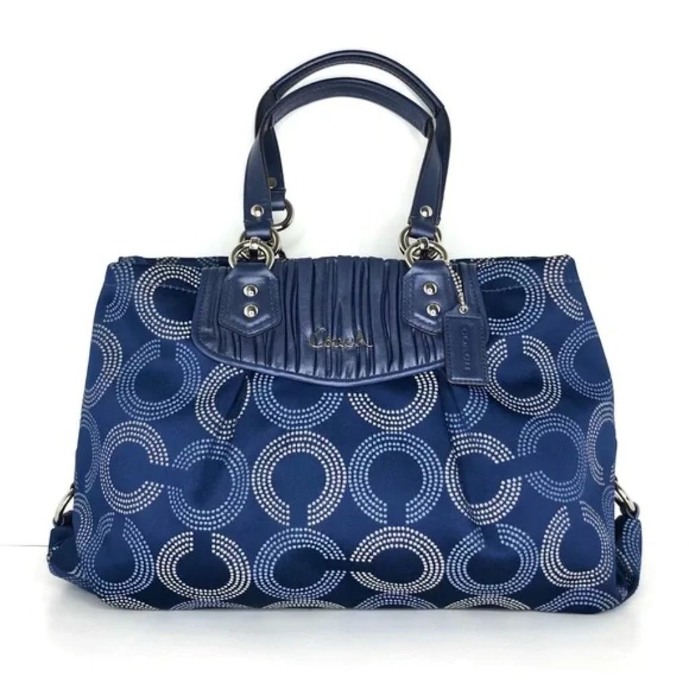 COACH Ashley Dotted Op Signature Satchel Bag F20056 Blue